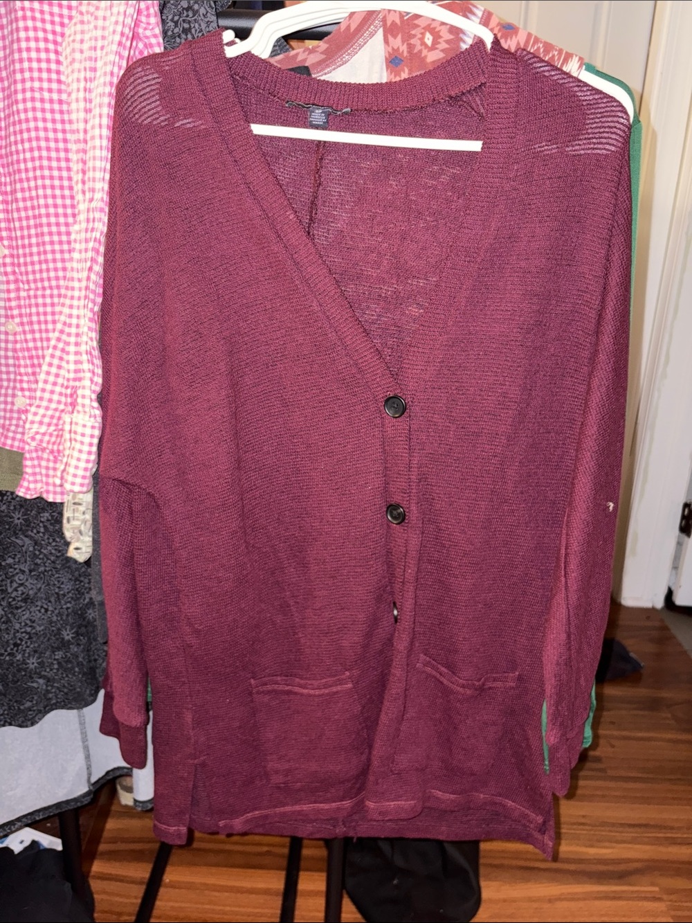 American Eagle Outfitters Burgundy Button-Front V-Neck Cardigan